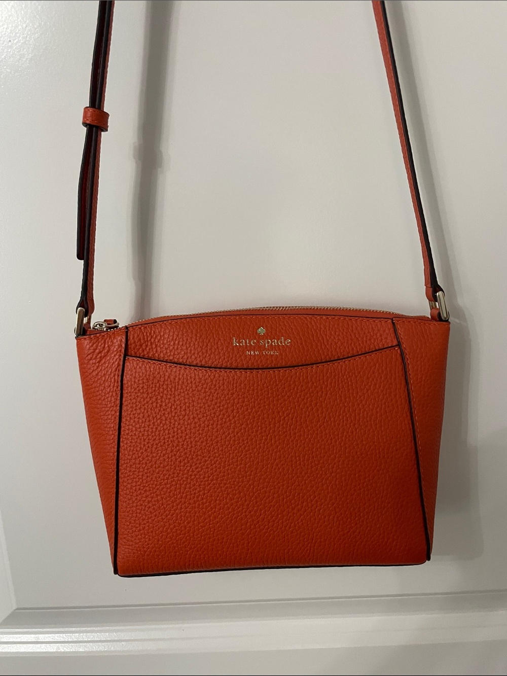 kate spade Orange Pebbled Leather Crossbody Bag with Gold Logo